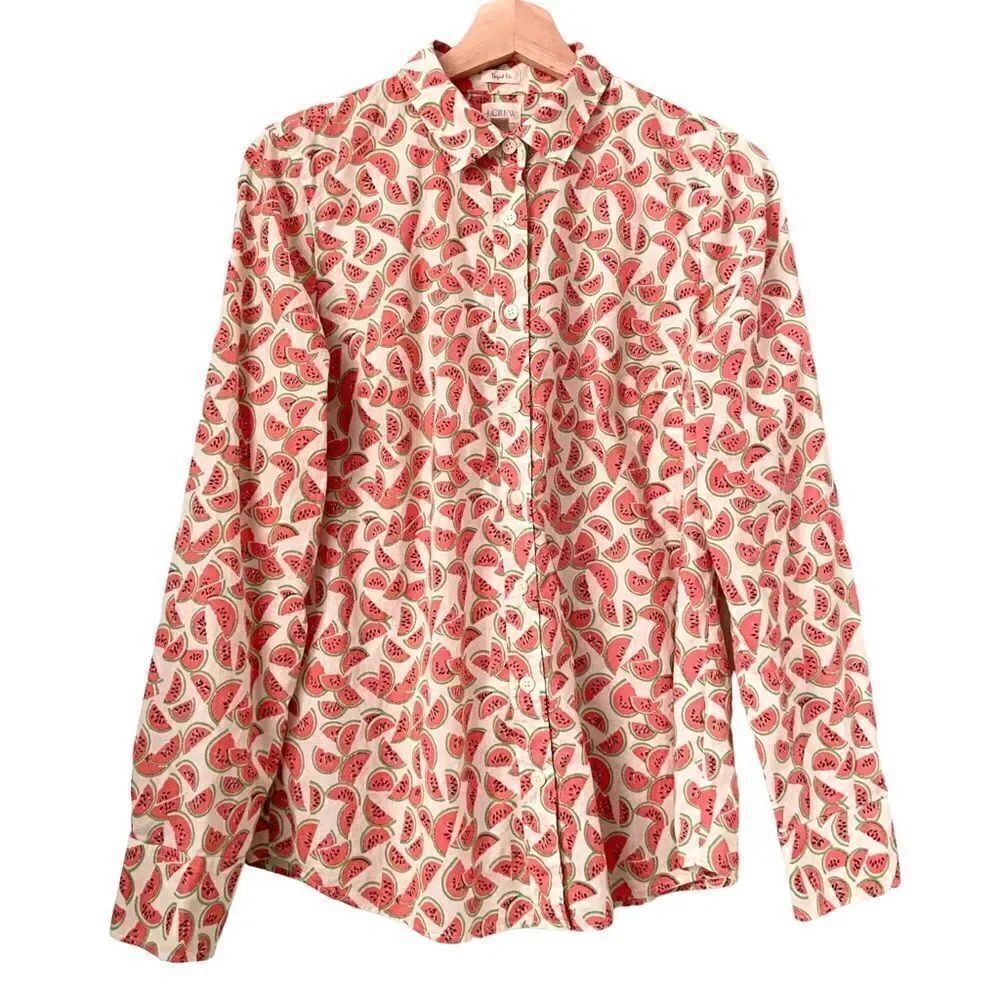 J. Crew Perfect Fit Watermelon Print Front Button Shirt in Size Small